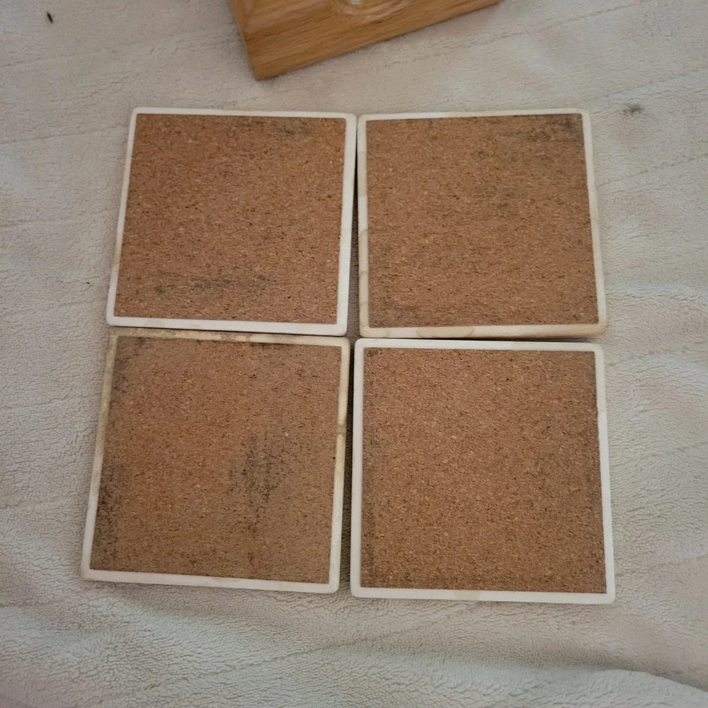 Bird Coasters Set of 4 Cork Back Cardinal Finch Birch Trees‎ Wood Holder 4x4